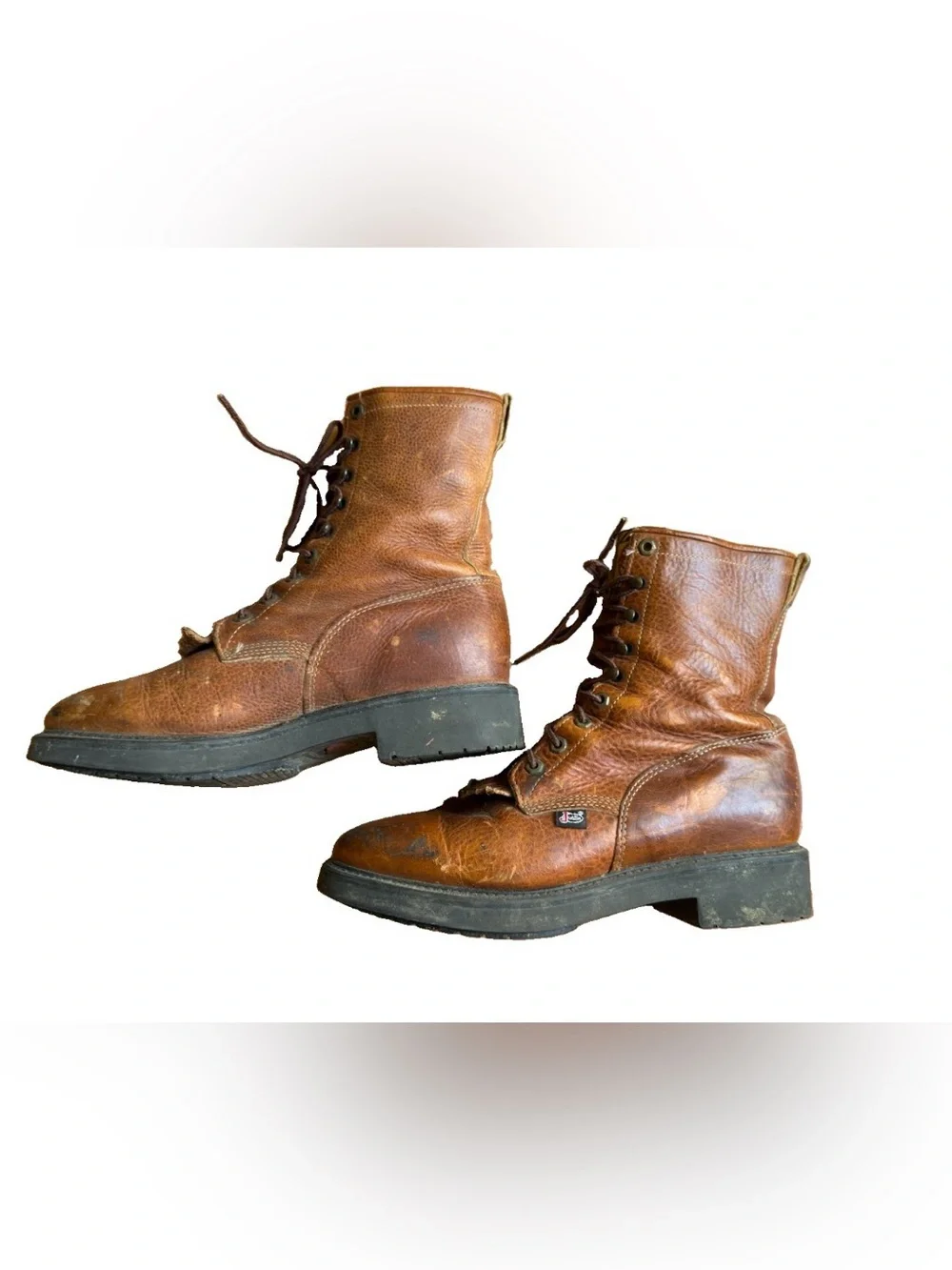 Vintage Justin Original Work Boots 0762 SZ 10D Made in USA Leather Kiltie Lacer